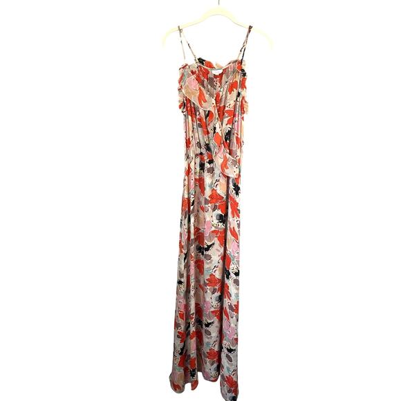 Parker Abstract Floral Silk Maxi Dress Women's sz. S Multicolor w/Ruffles - Picture 1 of 9